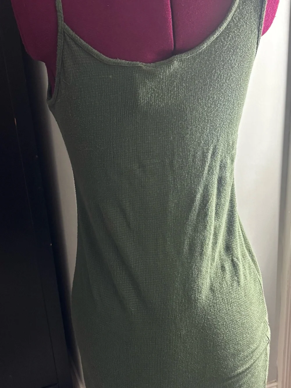 Olive Green Ribbed Tank Dress